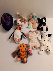 lot 1729 image: Ty Beanie Babies Lot Plush Toys with Tags and Football