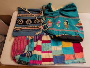 lot 1743 image: Lot of 3 Woven Textile Pouches with Drawstring Closures