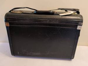lot 1753 image: Black Briefcase with Brass Hardware and Shoulder Strap
