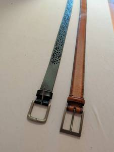 lot 1757 image: 2 Leather Belts with Metal Buckles xl40in
