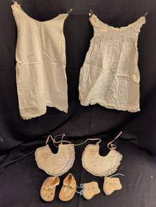 lot 1809 image: Antique baby Clothing Lot 2 Slips 2 Bibs 2 Shoes 2 Socks Embroidered