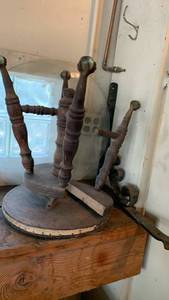 lot 2012 image: Vintage stool that needs repair, 19X14 round glass top 21 inches and more