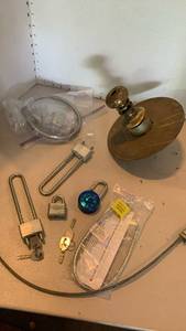 lot 2017 image: Miscellaneous garage items, including locks