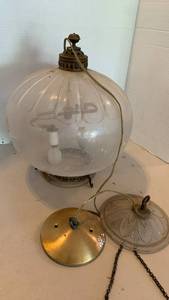 lot 2039 image: Vintage Light Fixture with Glass Shade and Brass Hardware