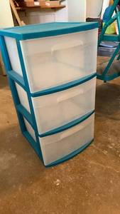 lot 2041 image: 3-Drawer Storage Unit Teal Frame Clear Drawers 24X12X14