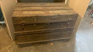 lot 2129 image: Vintage Storage Trunk with Metal Bands and Hardware 23X34X21