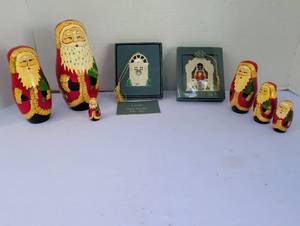 lot 2424 image: Santa Nesting Dolls and Lenox Ornaments Holiday Collection