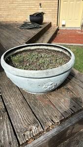 lot 3005 image: Round Planter Bowl with Decorative Relief Detail - 10 12 inches tall and 21 inches wide