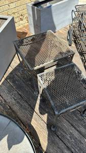 lot 3008 image: Two metal outdoor tables14 inches tall x12 12 x 12 12