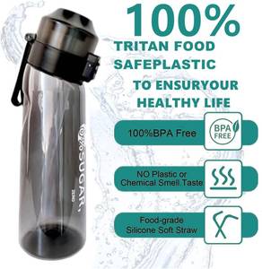 lot 3976 image: Sports Air Water Bottle BPA Free Starter up Set Drinking Bottles,650ML Fruit Fragrance Water Bottle,with 6 Flavour pods%0 Sugar Water Cup,for Gym and Outdoor Gift (Black6pcs Flavor Pod)