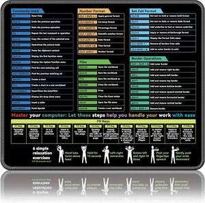 lot 3979 image: Excel Mouse pad 11.8  9.8inch Portable Size Contains 5 Excel Function modules, FN Shortcut Keys and Practical Relaxation Exercises Work Study Gaming Mouse pad,Excel Cheat Sheet Desk pad