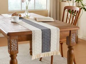 lot 3989 image: Grayish Blue Table Runners 108 Inches Long for Rustic Farmhouse Decor Linen Runner for Table Boho Table Dining Kitchen (12x108 Inch)