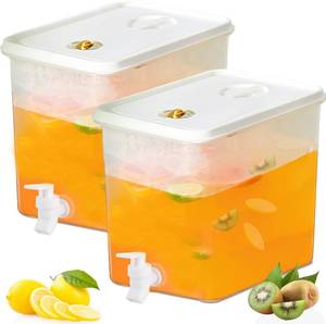 lot 12375 image: Beverage Drink Dispenser for Fridge, Plastic Beverage Dispenser with Spigot Juice Container Sealed with Filter Screen Cold Hot Drink Jug for Christmas Party Supplies (white 2PCS 2 Gallon)
