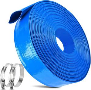 lot 12382 image: 2 IN x 110FT Pool Backwash Hose Heavy Duty Drain Discharge Double PVC Layflat Hose with 2 Clamps, Weatherproof Burst Resistant for Water Transfer, Sump Pump, Pool Filter, Pool Drain (33.6M, Blue)