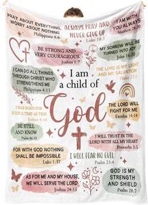 lot 29965 image: Christian Gifts for Women Birthday, I Am a Child of God Blanket, Baptism Gifts for Girl, Teen Girl Gifts Trendy Stuff, Inspirational Confirmation & First Communion Gifts for Girls(50  60)