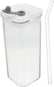 lot 29967 image: Square Glass Milk Cup 350ml Glass Drinking Cup with Lid Straw Juice for Cold Drinks Glassware for Home