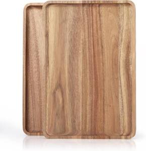lot 30011 image: 2 PCS Solid Acacia Wood Serving Trays 13  9 inch Rectangular Wooden Serving Platters Natural Wooden Boards for Bar Coffee Party Wood Log Color