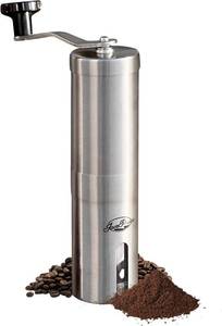 lot 30012 image: JavaPresse Manual Stainless Steel Coffee Grinder - 18 Adjustable Settings, Portable Conical Burr Grinder for Camping, Travel, Espresso - With Hand Crank