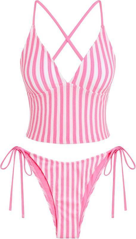 lot 10354 image: ZAFUL Womens Spaghetti Strap Tankini Swimsuits V Neck Tummy Control Tie Side Thong Bikini Swimsuits 2 Piece Bathing Suits, Size XL