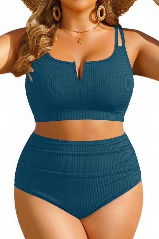 lot 17872 image: Yonique Women Plus Size High Waisted Bikini - Ribbed Two Piece Swimsuit Tummy Control Bathing Suit V-Wired 2026 Swimwear, Size 12W