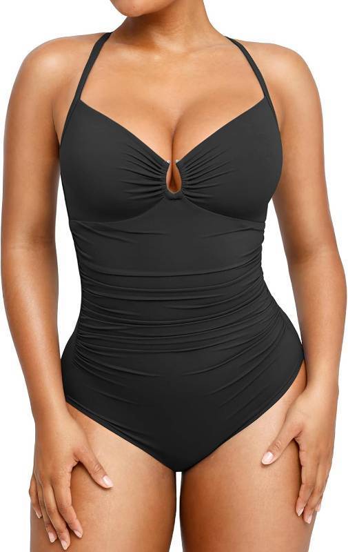 lot 17896 image: SHAPELLX Womens Swimsuits Tummy Control Bathing Suit Slimming One Piece U-Ring Shapewear Swimwear with Ruched Waist, Size XL