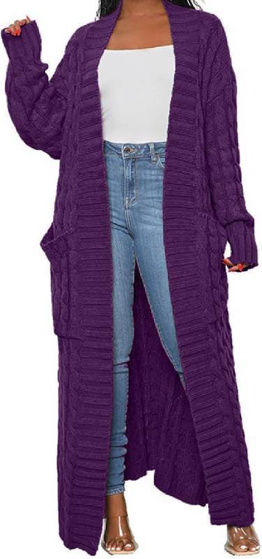 lot 26268 image: Womens Thin Stylish Cable Knit Dual Extra Long Maxi Cardigan with 2-Pockets SIZE L