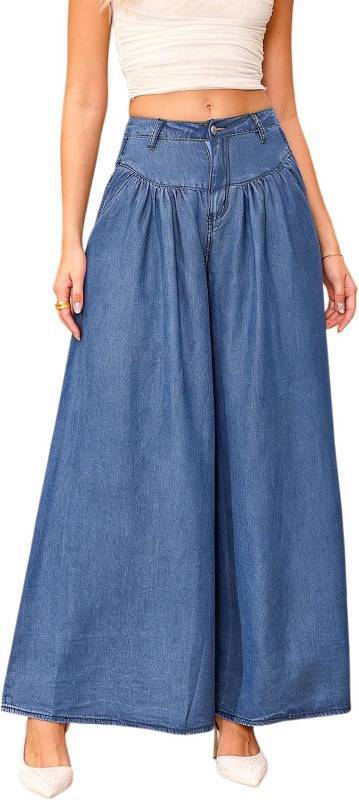 lot 26303 image: Womens Wide Leg Jeans Casual High Waist Ultra Loose Dad Jeans Vintage Baggy Flared Pleated Denim Pants Flowy SIZE M