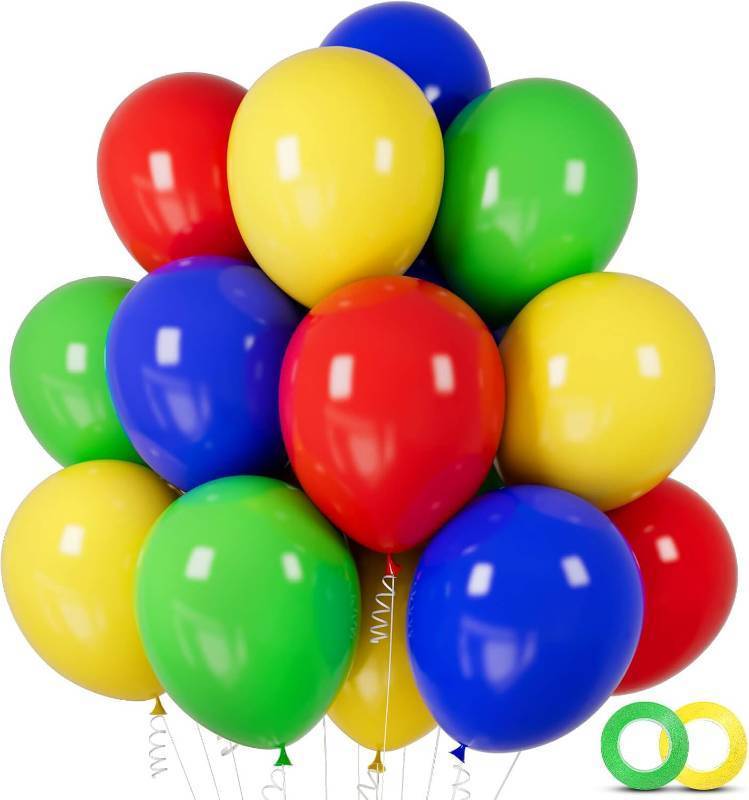 lot 23018 image: Red Blue Green Yellow Balloons 100 Pack 12 Inch Matte Blue Yellow Red Green Latex Balloon for Carnival Circus Balloon arch Kids Birthday Baby Shower Party Decorations