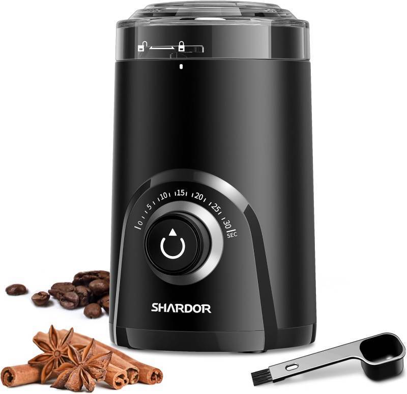 lot 19657 image: SHARDOR Electric Coffee Grinder, 70g Large Capacity Spice Grinder with Visual Timing Knob for Precise Grind, Quiet Coffee Bean Grinder for Espresso, French Press, Herbs and Grains, Black