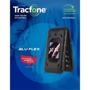 lot 12392 image: Tracfone BLU FLEX, 8GB Storage, Black, Snapdragon 215, 4G, Prepaid Flip Phone, Dual Display, Easy-Read Buttons, Shortcut Keys, 64GB Expandable, Locked