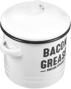 lot 27261 image: Enamel Lard Oil Storage Jar with Lid Double Handle Small Soup Pot Multi-function Kitchen Bacon Grease Container for Home Cooking and Food Storage