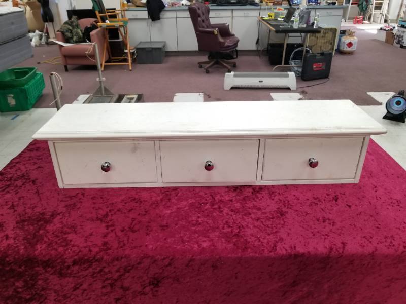 lot 6582 image: White Shelf with 3 Drawers
