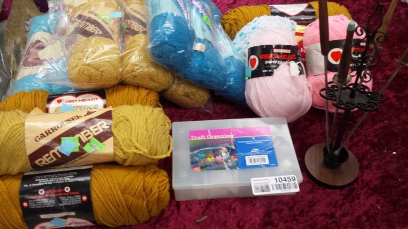lot 10459 image: Gold, Yellow, Blues, Pinks, Yarn Lot with Misc.