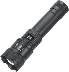 lot 6064 image: Super Bright Led Flashlight 2000LM Tactical Torch with Power Display USB Rechargeable Camping Fishing Emergency Zoom Lantern (Black) (Black,1 piece)