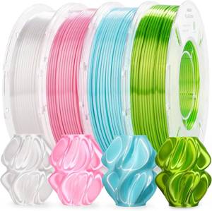 lot 6081 image: AMOLEN PLA 3D Printer Filament,PLA Filament 1.75mm,Silk Filament Bundle,White,Sakura Pink,Neon Green,Baby Blue, 3D Printing Filament Bundle, 200gX 4 Spools