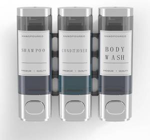 lot 8054 image: 3-Chamber no-Drill Shower Dispenser - Wall Mounted soap Dispenser for Bathroom, Perfect for Shampoo, Conditioner - Easy-to-use Plastic soap Dispenser,Black,Hotel Large Capacity (Chrome Silver)