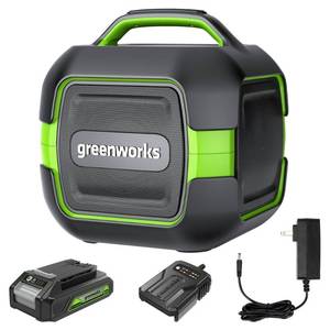 lot 20637 image: Greenworks POWERALL 24V Outdoor Bluetooth Portable Speaker with 2Ah Battery and Charger Green - Retail $299