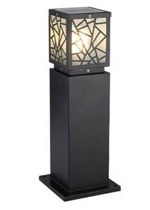 lot 20711 image: Solar LED Bollard Pathway Light Black Geometric Pattern- solar wont charge  - Retail $150