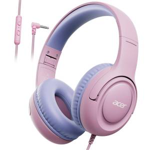 lot 207 image: acer Kids Headphones - Over-Ear 8594dB Volume Limiter 3.5mm Jack Foldable Stereo Sound Headset for Toddlers Girls Boys Travel Learning Entertainment Tablet Kindle iPad PC,Pink Purple, HK03 - Retail $20