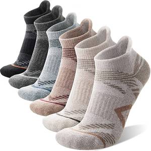 lot 226 image: ANTSANG Merino Wool Ankle Hiking Socks Compression Warm Thermal Thick Cushion Winter Running No Show Moisture Wicking Socks Gifts Stocking Stuffers for Women Men 6 Pairs(BrownGreyBlack,M) - Retail $22