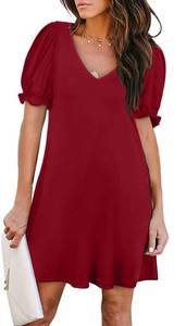lot 228 image: Aloodor Summer Dresses for Women V-Neck Babydoll Junior Dresses Burgundy XL - Retail $15