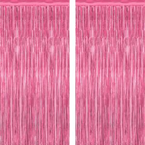 lot 234 image: 2 Pack Pink Party Decorations, 3.28 FT x 7.05 FT Pink Backdrop, Metallic Tinsel Backdrop Fringe Curtains Backdrop Curtains, Photo Backdrop Party Supplies Birthday Party Decorationsay Party Decorations - Retail $6