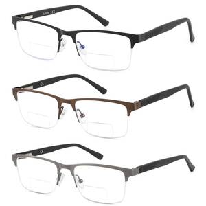 lot 235 image: Kafirlo Bifocal Reading Glasses Men Blue Light Blocking Readers With Pouches Half Rimless Metal Frame Progressive Transition Eyeglasses Cheaters Designer Fashion Eyewear 3 Pack 1.75 - Retail $25