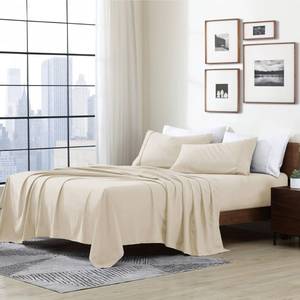 lot 243 image: Cathay Home Essentials Ultra Soft Hypoallergenic Wrinkle Resistant Double Brushed Microfiber Bedding Sheet Set, Cream, Full - Retail $19