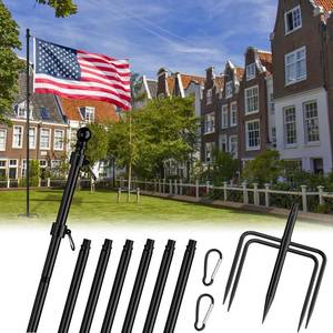 lot 246 image: FIASON 9 FT Tangle Free Flag Pole in Ground, Thickened Stainless Steel with 5 Prongs Base, Heavy Duty Flag Pole Holder, Flagpole Kit for Residential or Commercial (1 Pack, Black, Without Flag) - Retail $35
