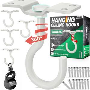 lot 255 image: UPGRADED 200LBS 4Pcs Rotatable Ceiling Hooks with 4 Screw Points Plate Base, White Wall Mount Metal Hanger for Hanging Plants, Bird Feeders, Lanterns, Lights, Wind Chimes, Indoor Outdoor Decor - Retail $17