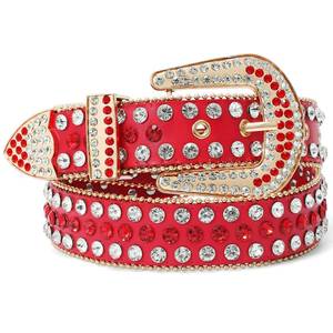 lot 260 image: SUOSDEY Rhinestone Belt for Men Women Western Cowboy Cowgirl Bling Studded Leather Belt for Jeans Pants,Red,XL - Retail $20