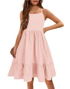 lot 261 image: Arshiner Girls Summer Dress Sleeveless Casual Spaghetti Strap Linen A-Line Midi Cami Dresses Light Pink 10-11 Years - Retail $3,375