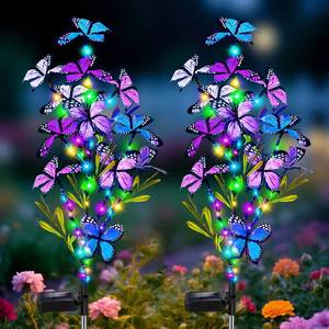lot 270 image: MRHEPHAESTUS Solar Garden Lights Outdoor, Waterproof 2 Pack Solar Butterfly Lights with 60 LED 12 Butterfly Colorful Lighting for Garden Yard Lawn Outdoor Decor, Gift for Mom Women Mothers Day - Retail $26