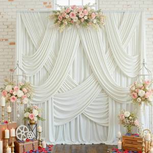 lot 277 image: 20ftx12ft Ivory Backdrop Curtain for Wedding Parties, Wrinkle Free Polyester 4 Panels Ivory Draping Photo Backdrop Drapes Back Drop Cloth Drapery for Birthday Photography Background - Retail $55